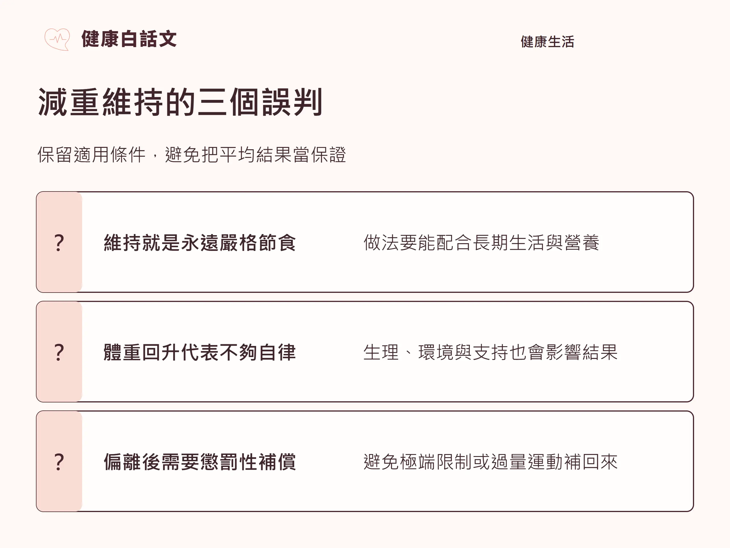 減重維持的三個誤判:保留適用條件,避免把平均結果當保證。