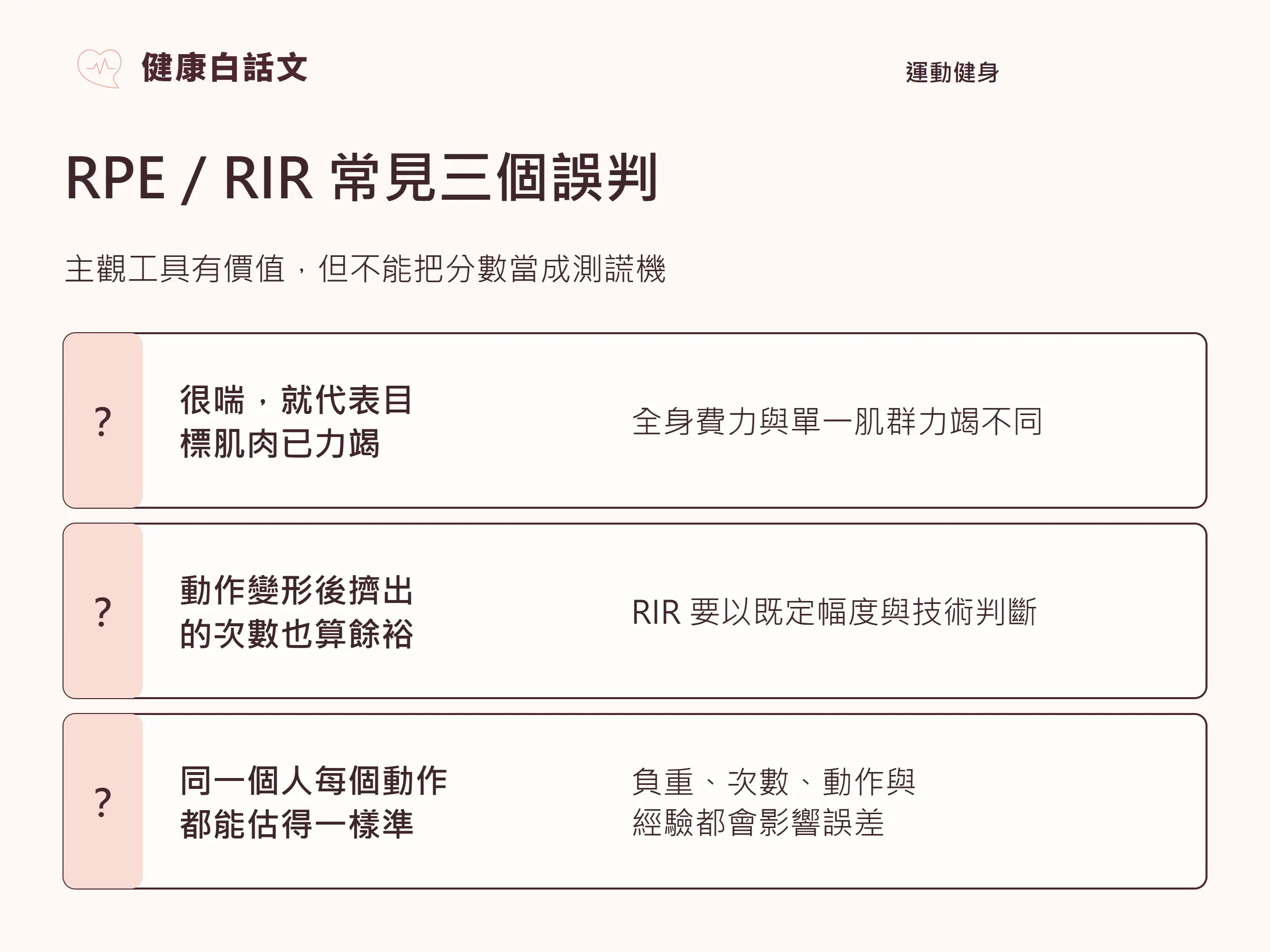 RPE/RIR 常見三個誤判:主觀工具有價值,但不能把分數當成測謊機。