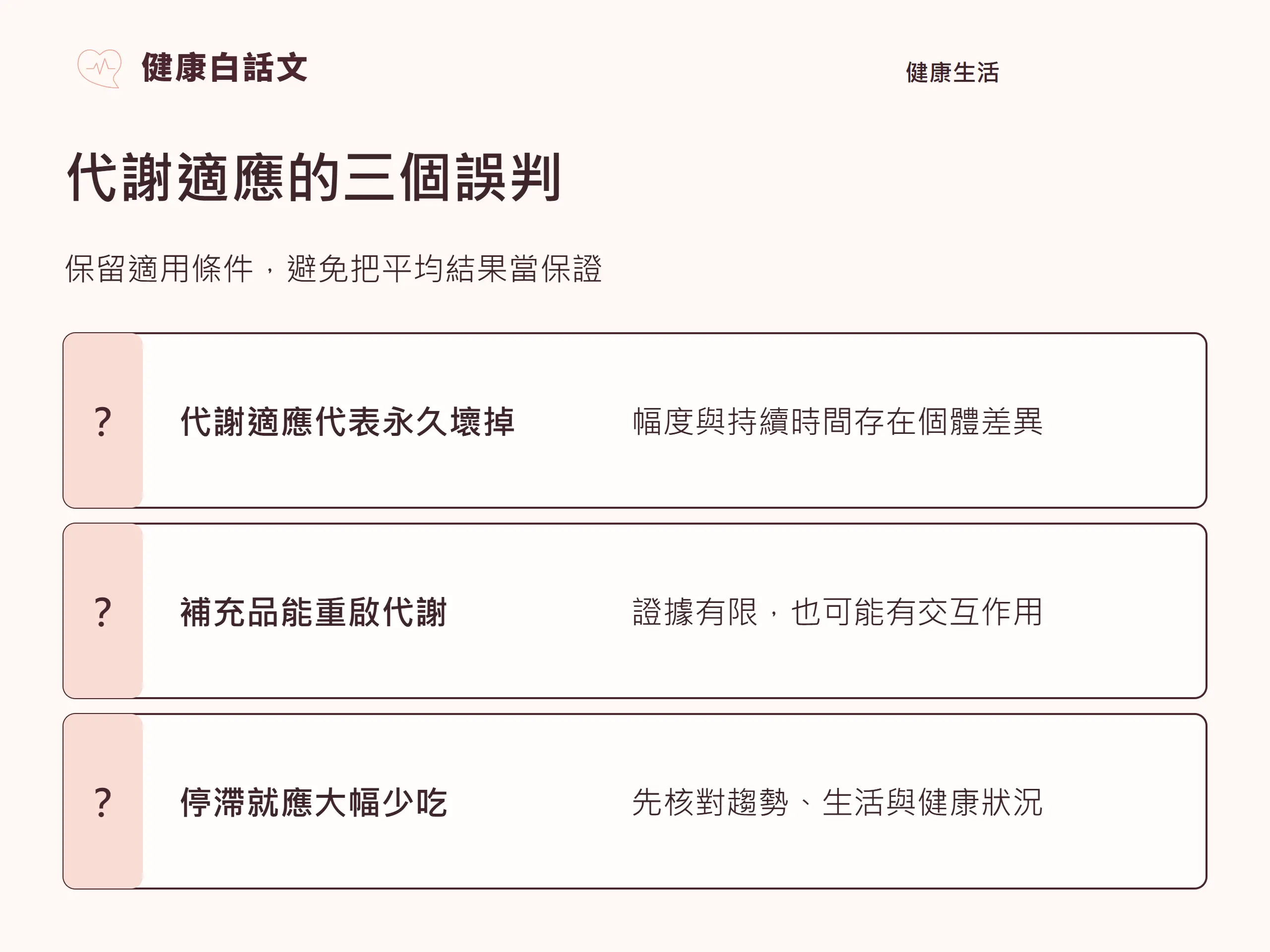 代謝適應的三個誤判:保留適用條件,避免把平均結果當保證。