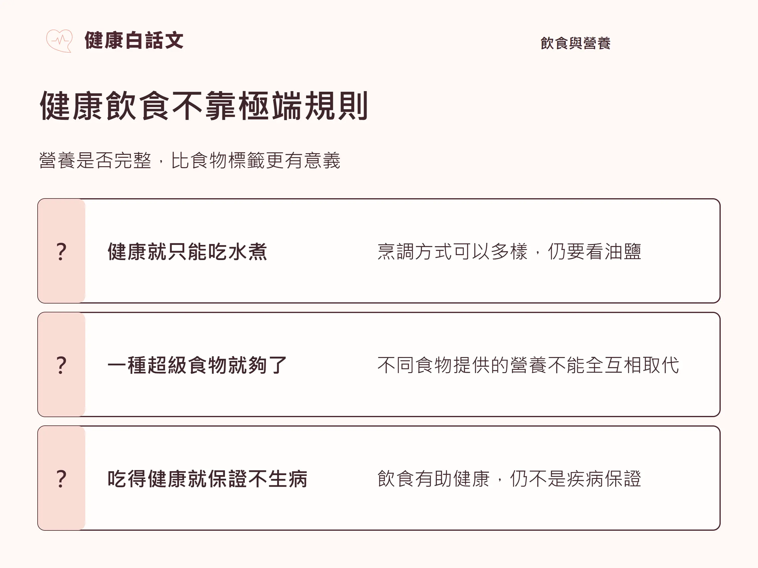 健康飲食不靠極端規則:營養是否完整,比食物標籤更有意義。