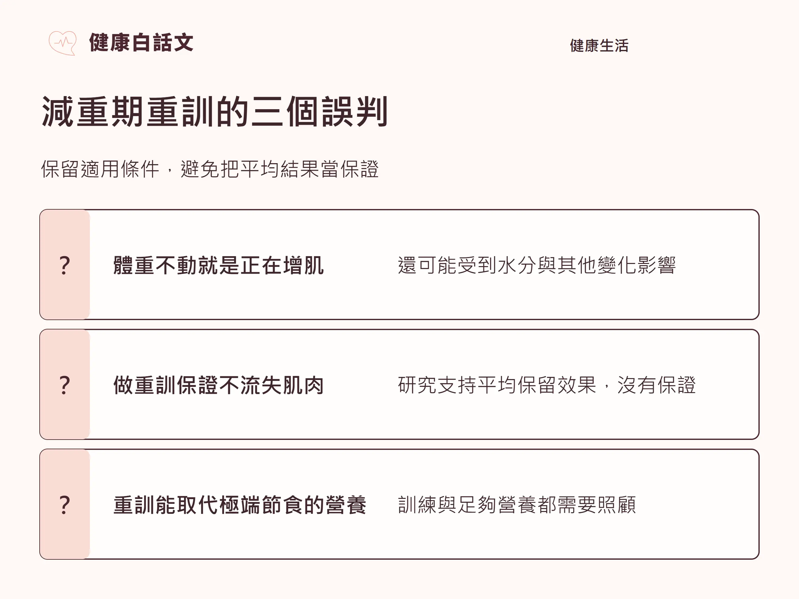 減重期重訓的三個誤判:保留適用條件,避免把平均結果當保證。