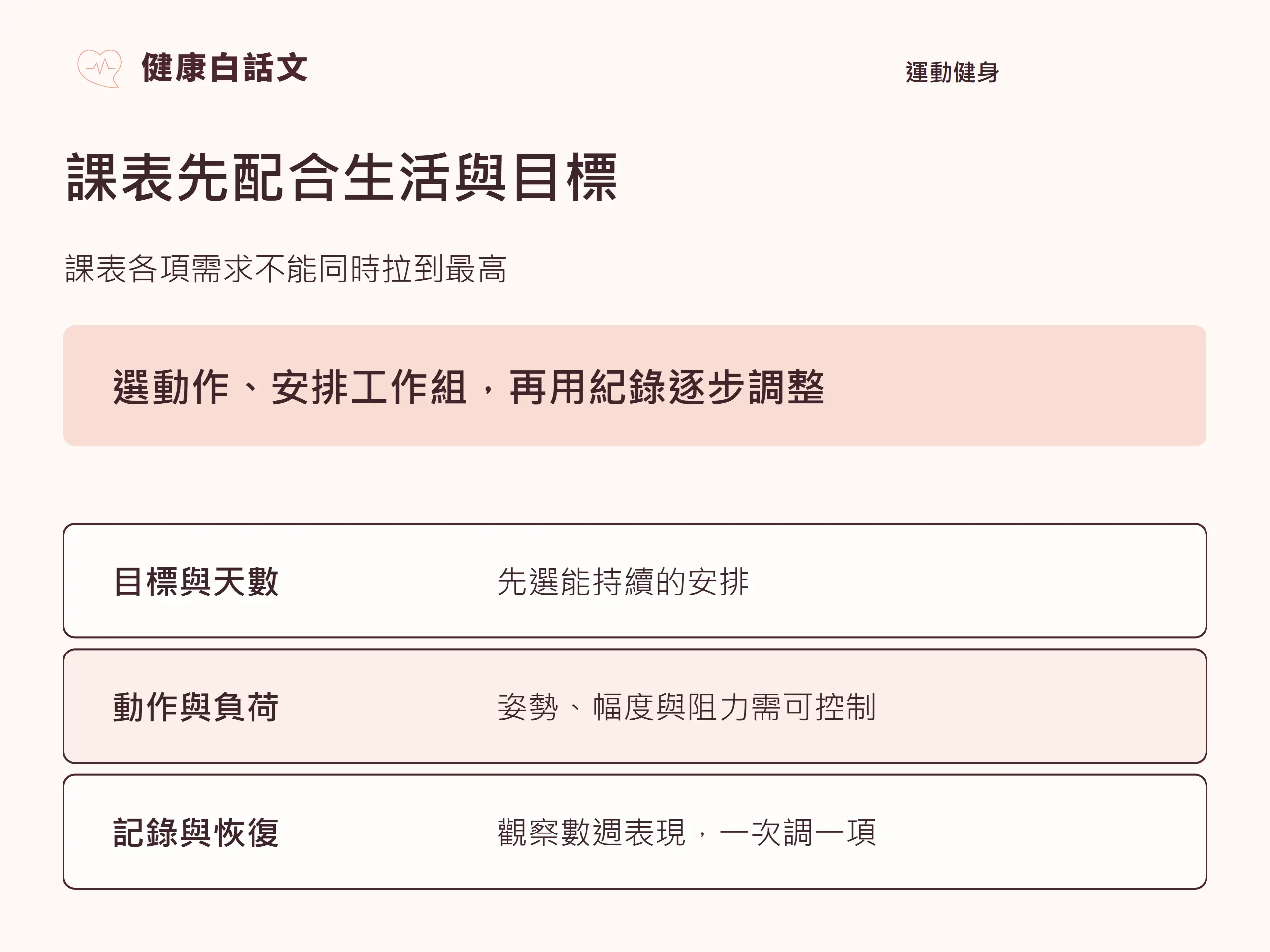 課表先配合生活與目標:課表各項需求不能同時拉到最高。