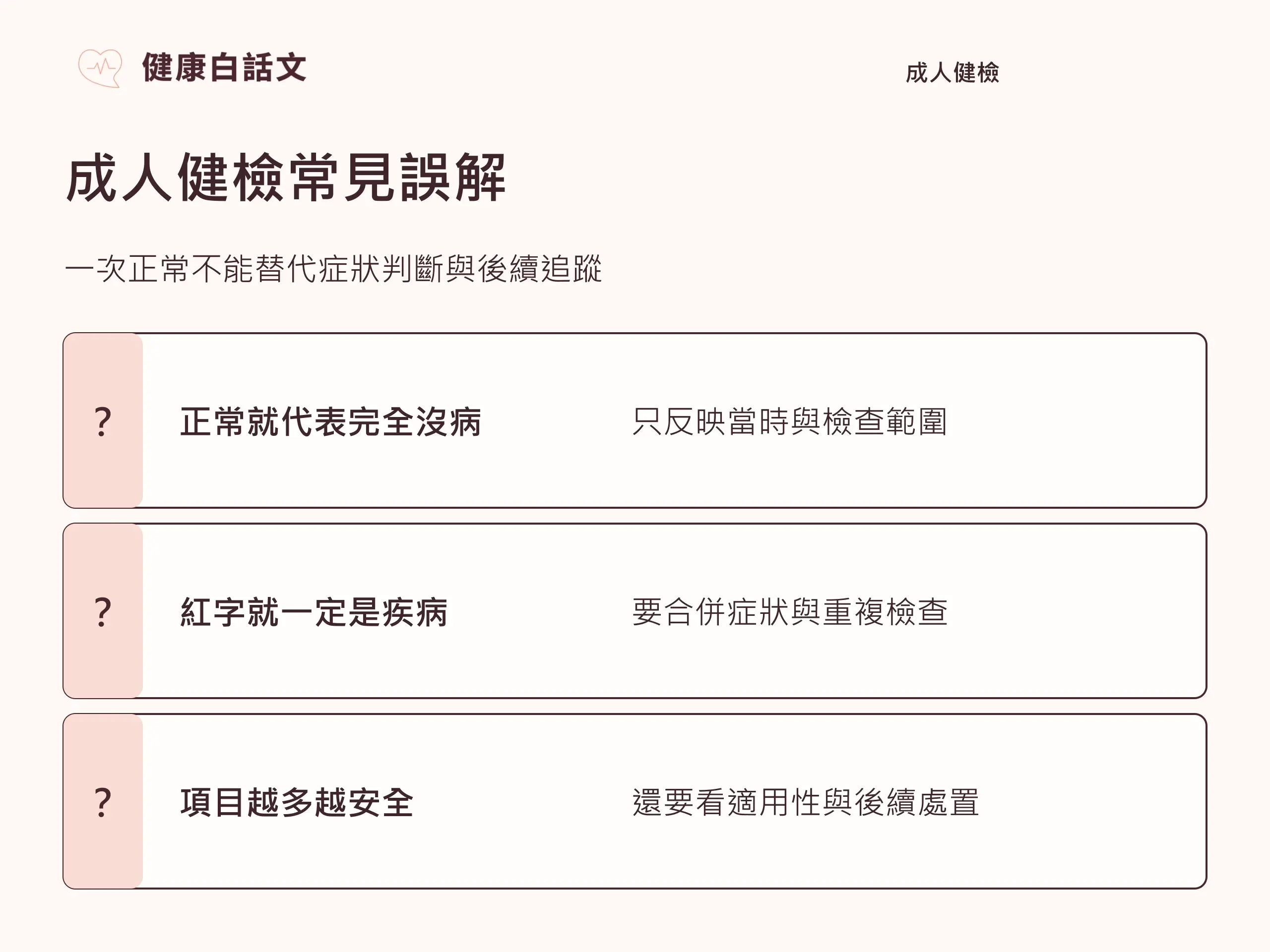 成人健康檢查：公費資格、項目、流程與報告：健檢後追蹤清單