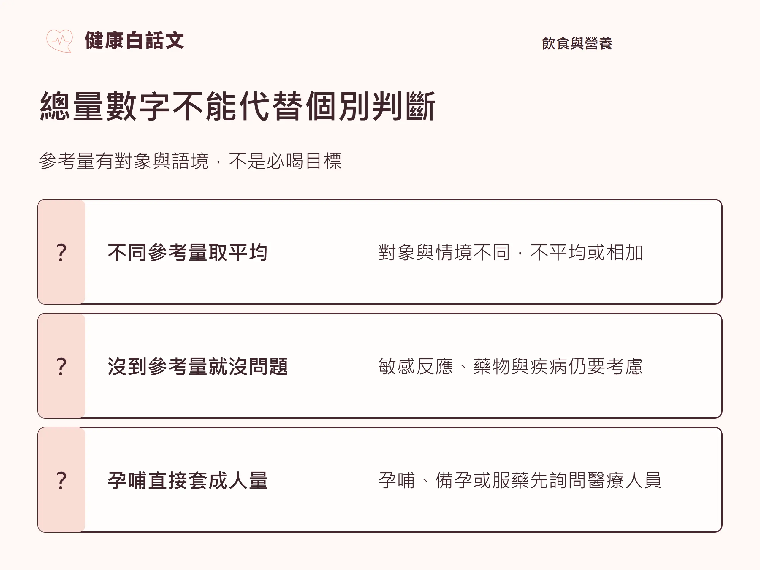 總量數字不能代替個別判斷;參考量有對象與語境,不是必喝目標